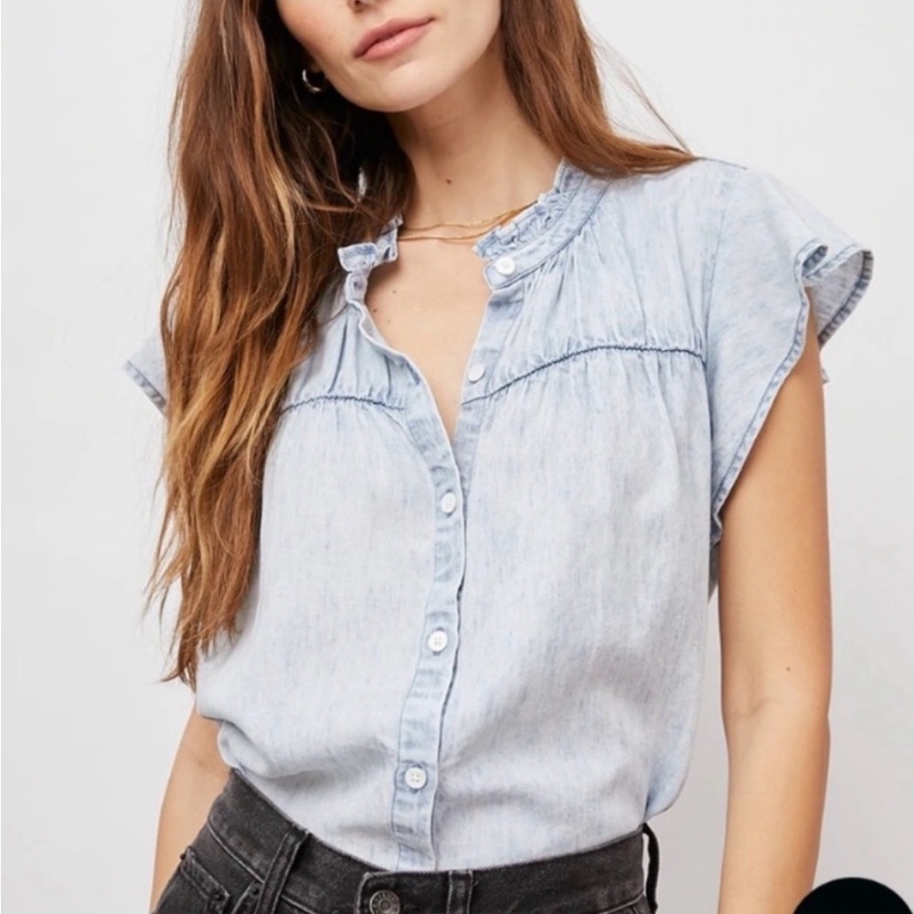 Rails Ruthie Light Acid Wash Linen Lyocell Flutter Sleeve Button Down XS